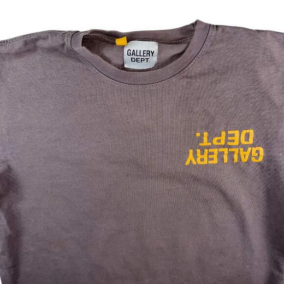 Gallery Dept. Brown Crewneck T-Shirt With Yellow Logo Print Short Sleeves Made I - Picture 2 of 9